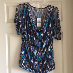 Michael Kors cold shoulder cowl neck blouse L